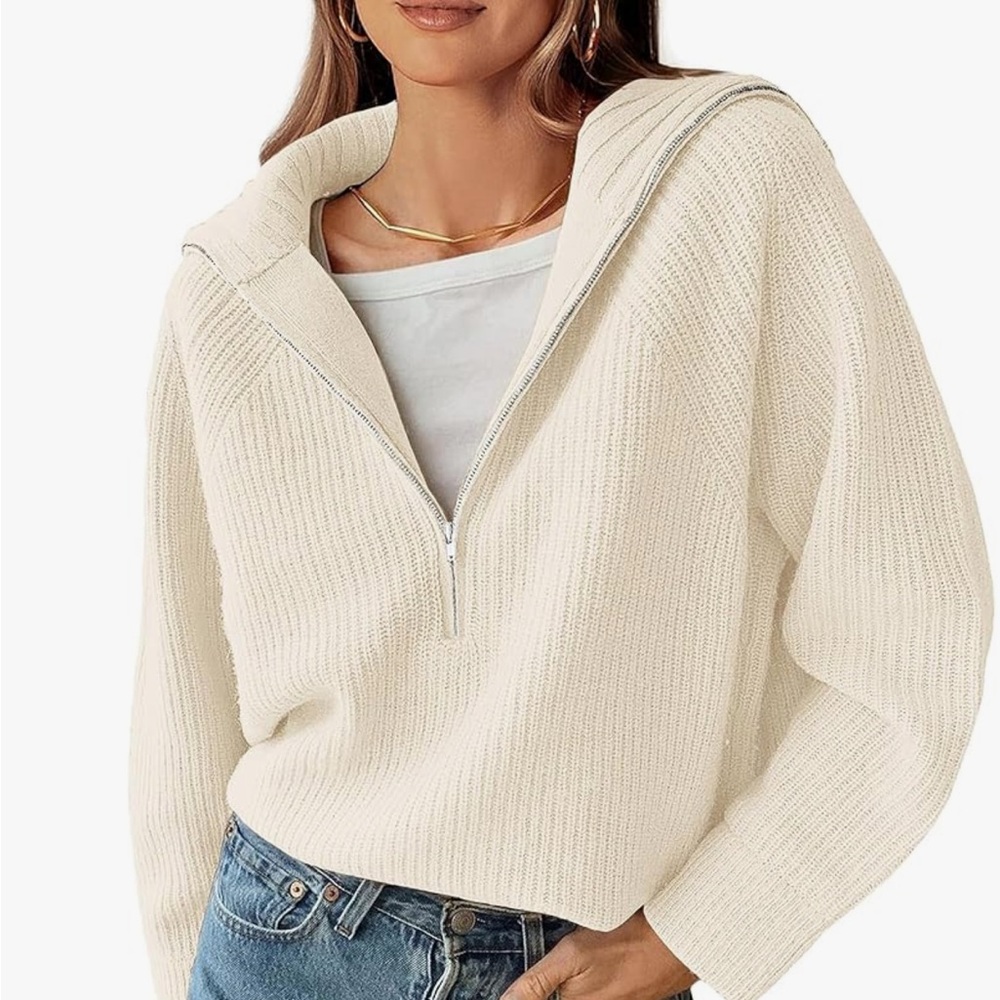 Women's Cream Quarter-Zip Sweater